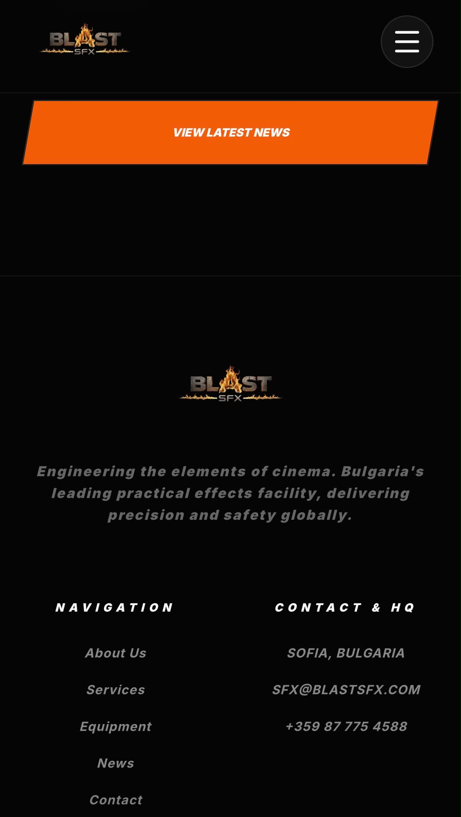 Blast SFX — footer, mobile