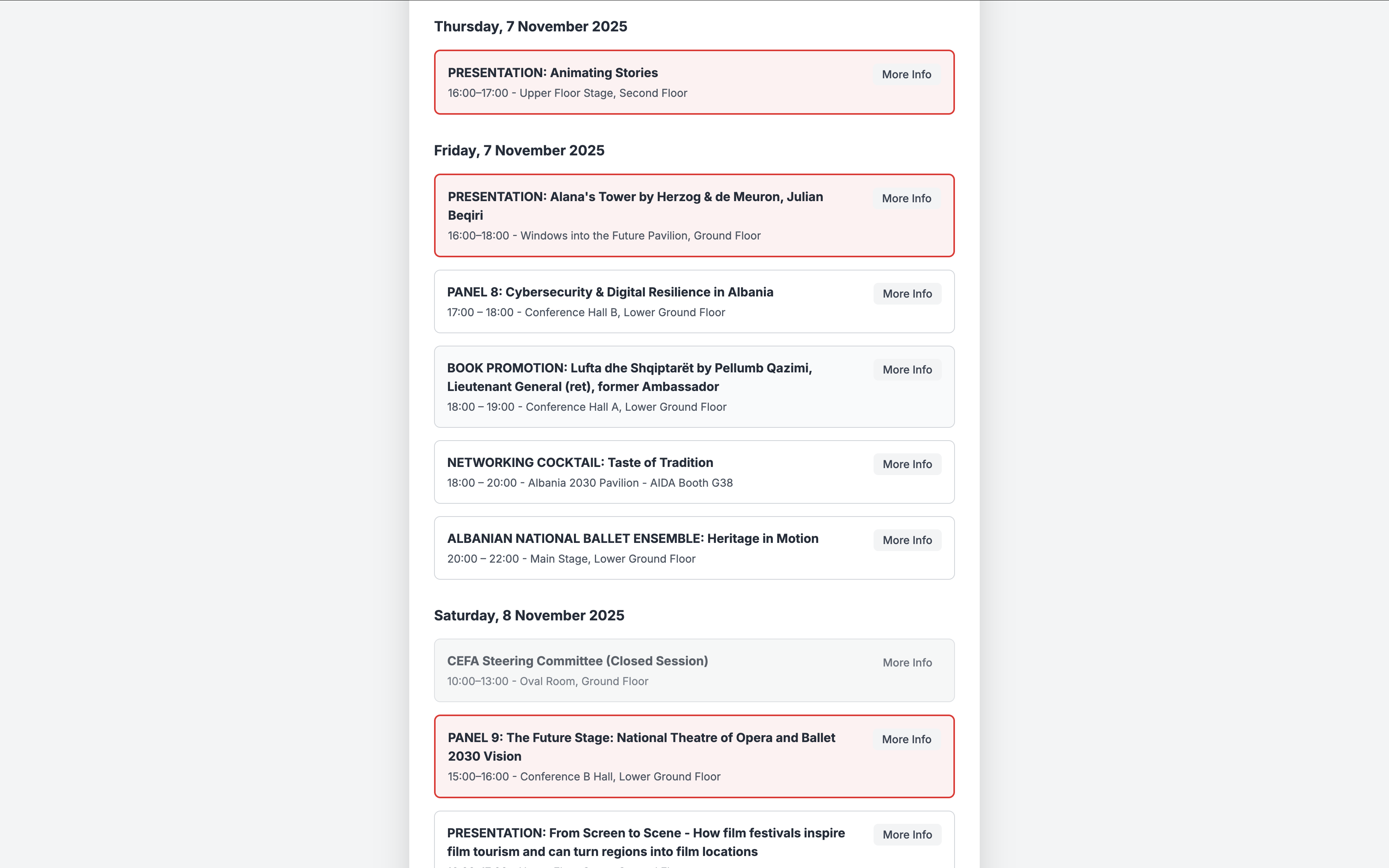 Conference Registration — session selection