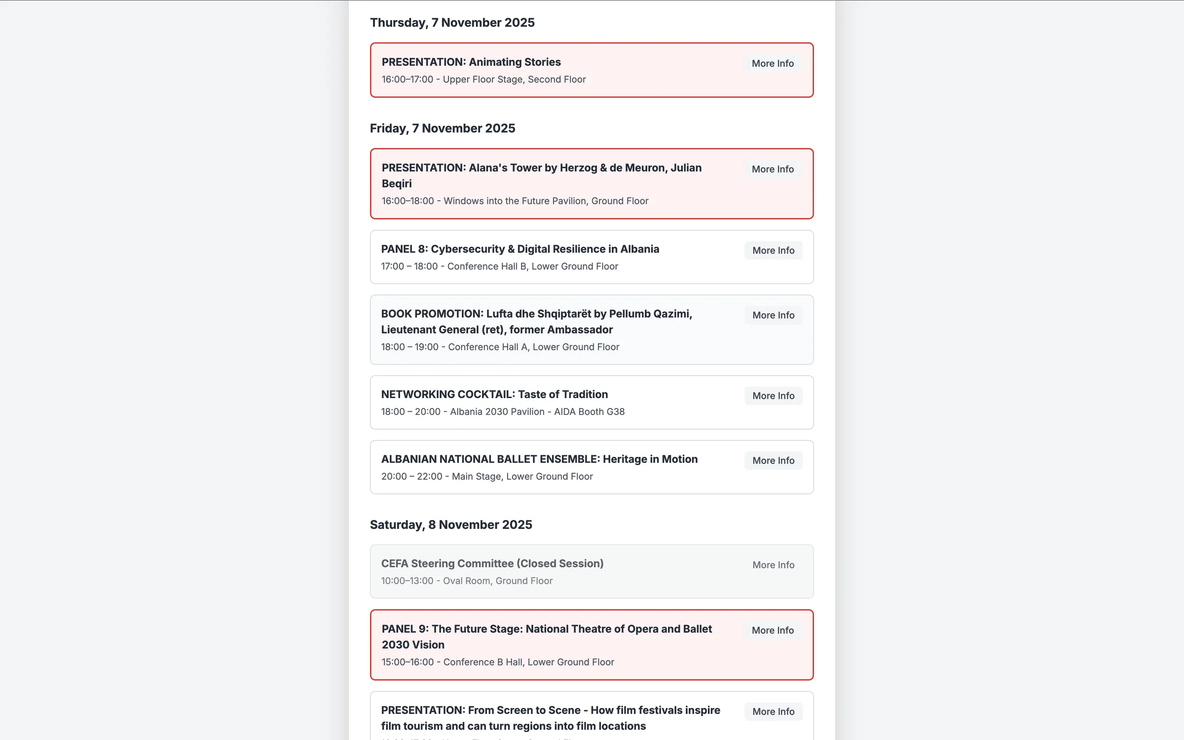 Conference Registration — session selection
