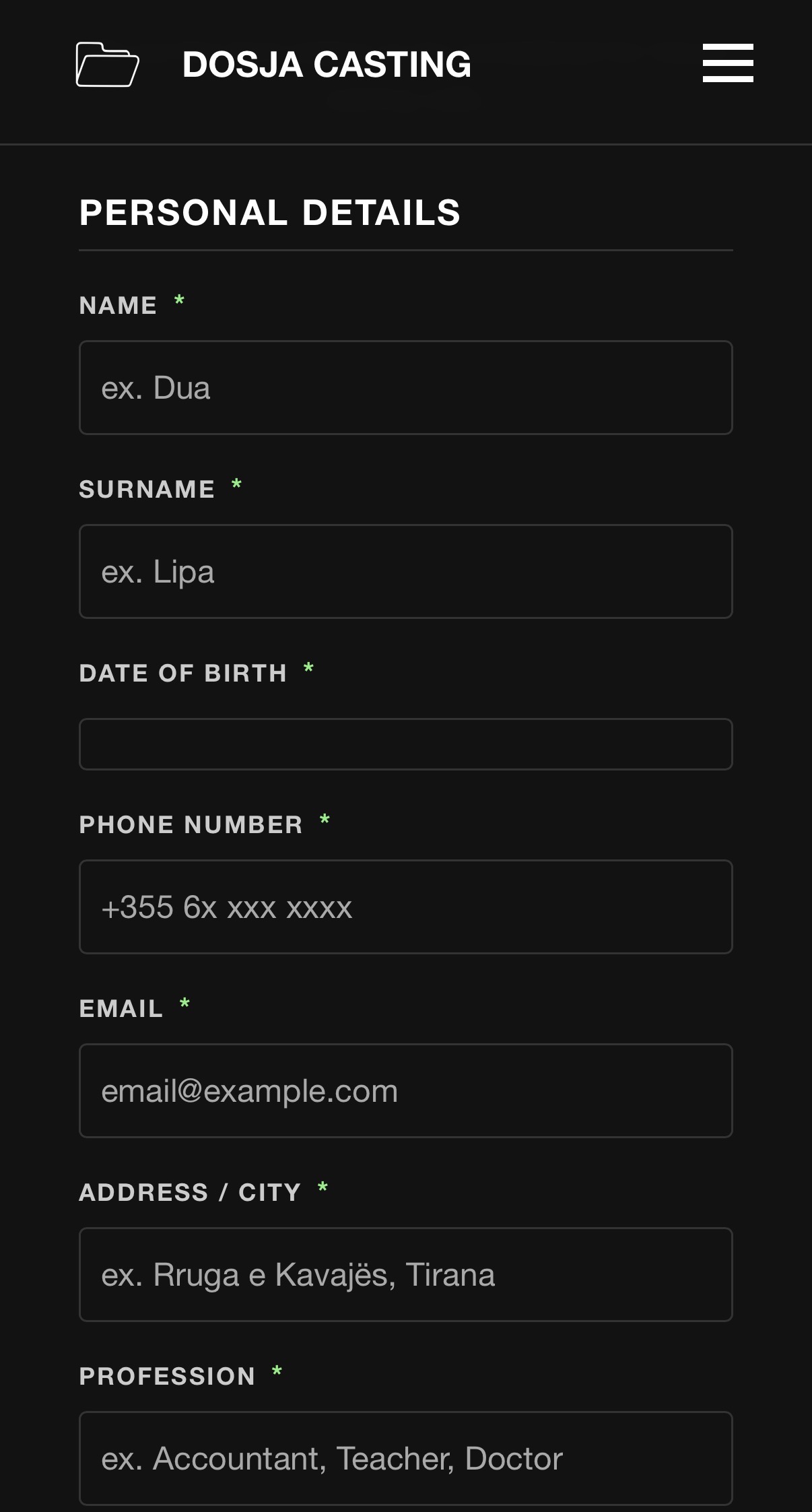Dosja Casting — Application