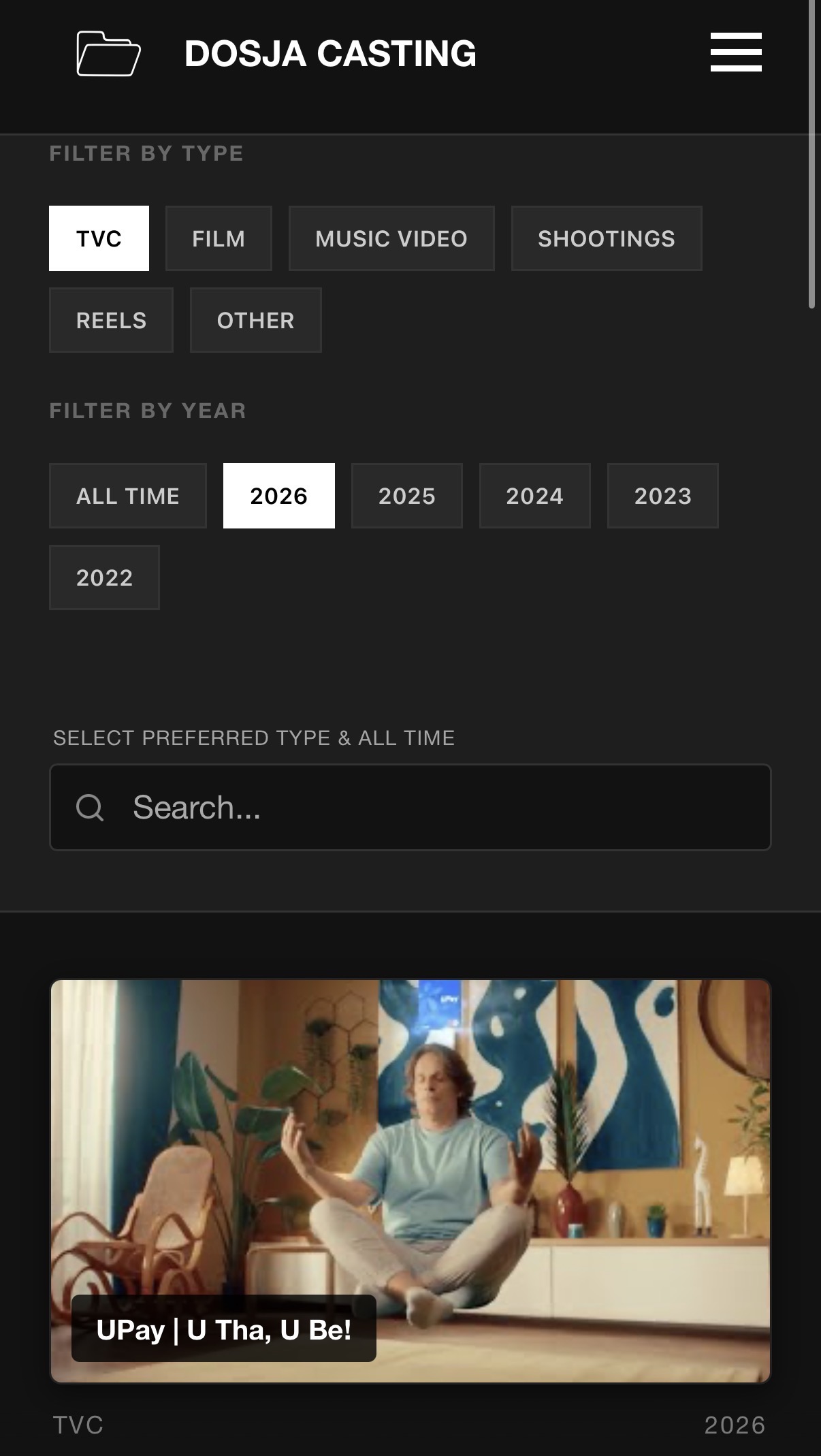 Dosja Casting — TVC filter results, mobile