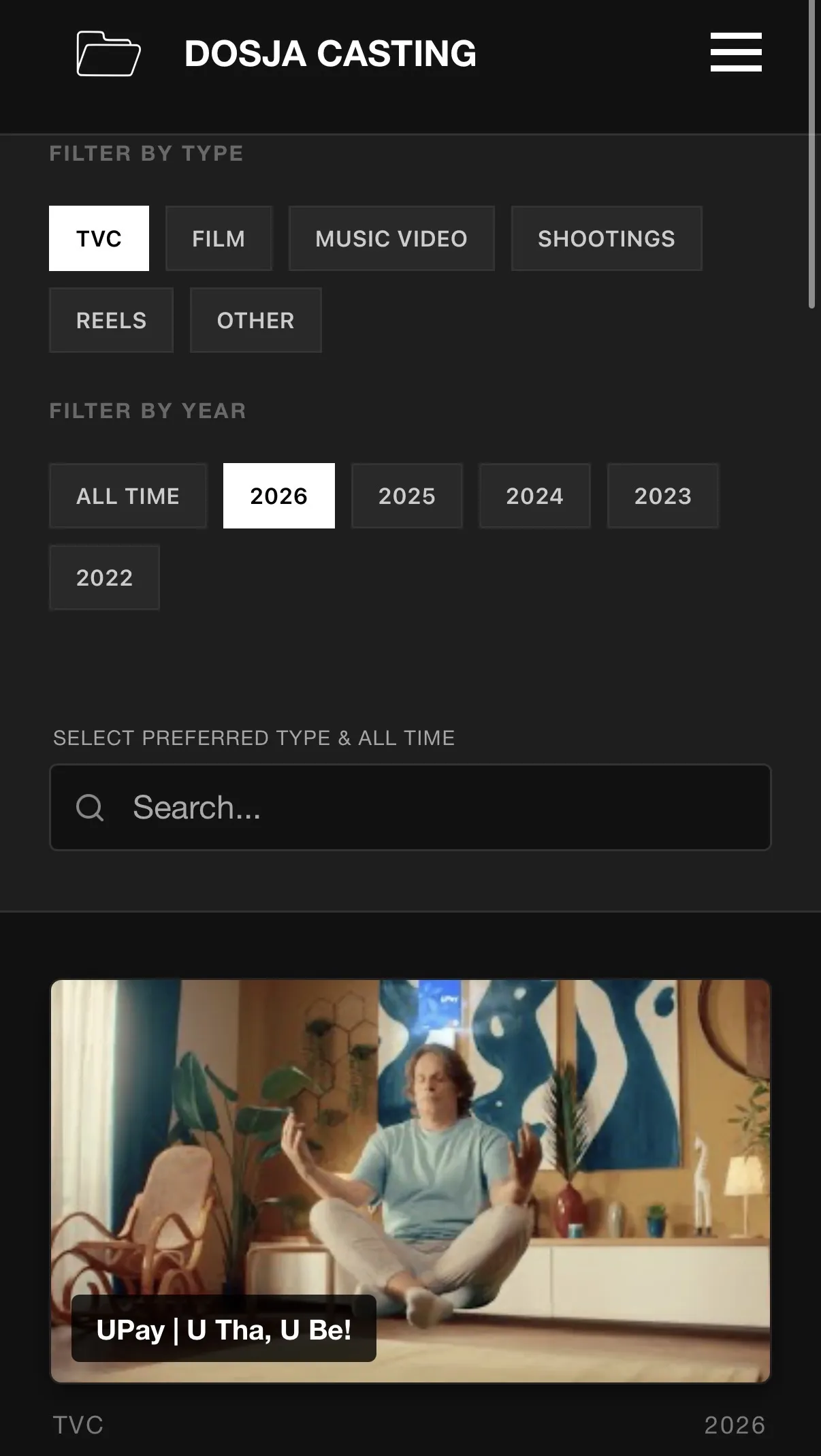 Dosja Casting — TVC filter results, mobile