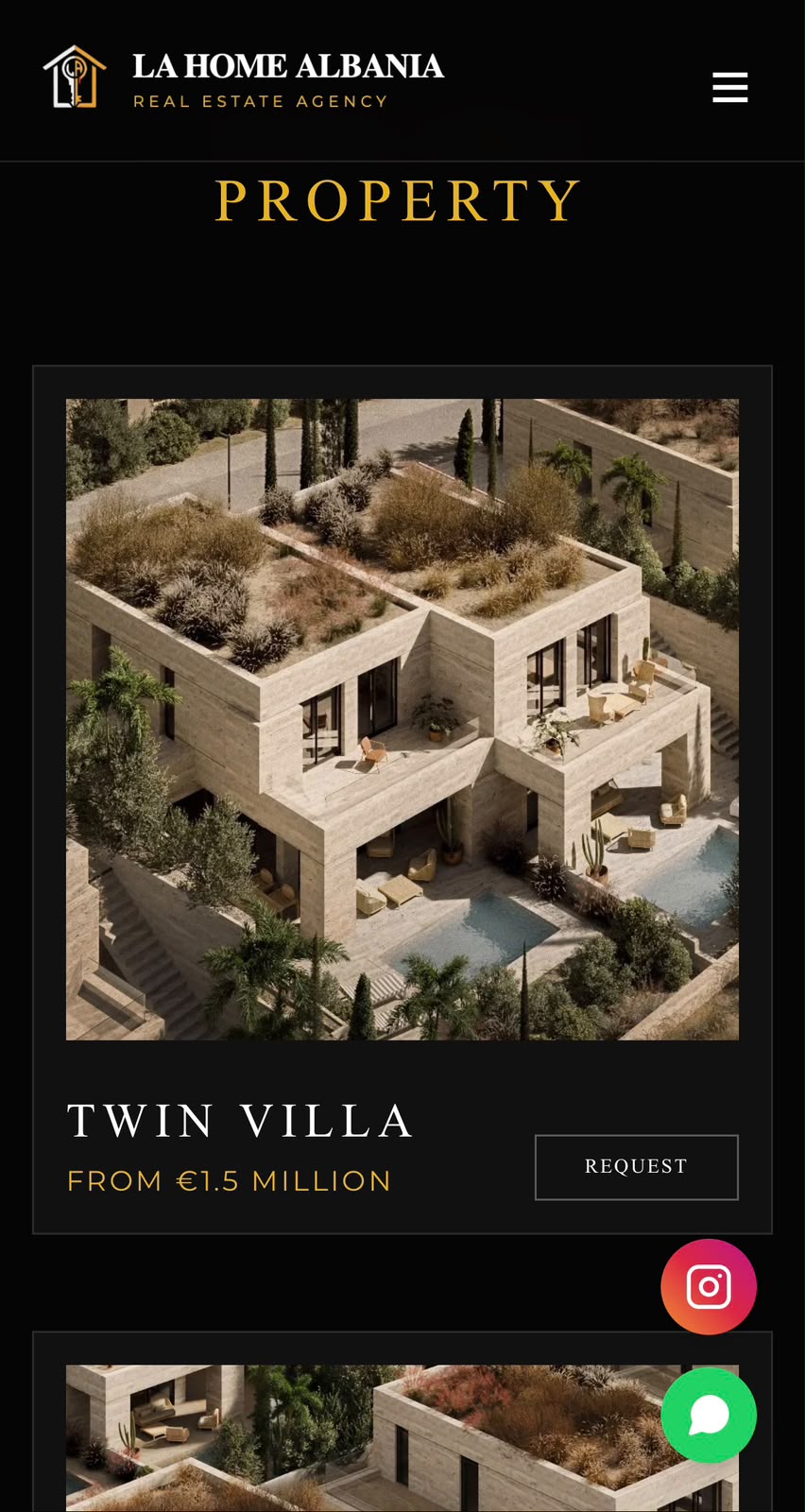 La Home Albania — property detail card, mobile