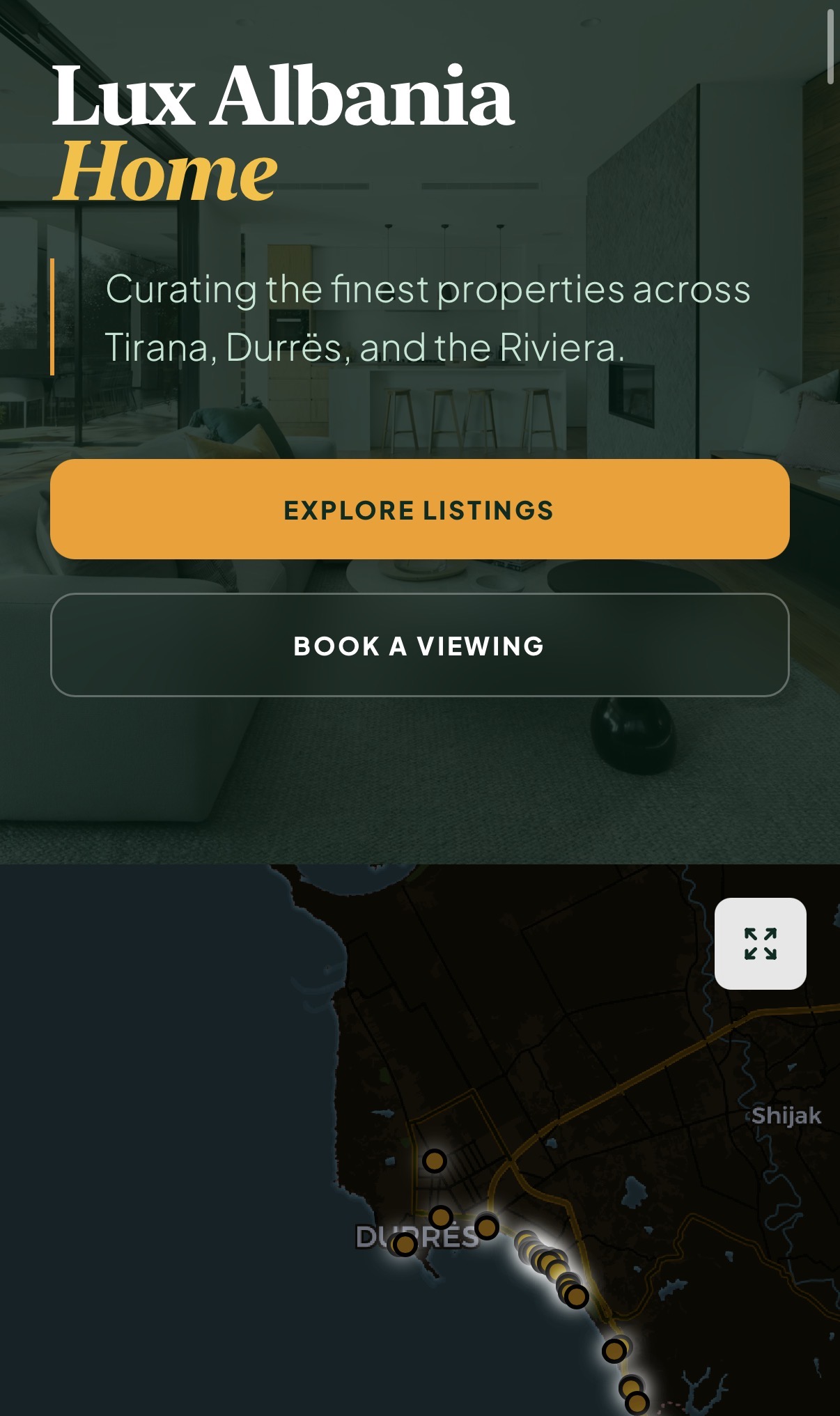 Lux Albania Home — homepage hero, mobile