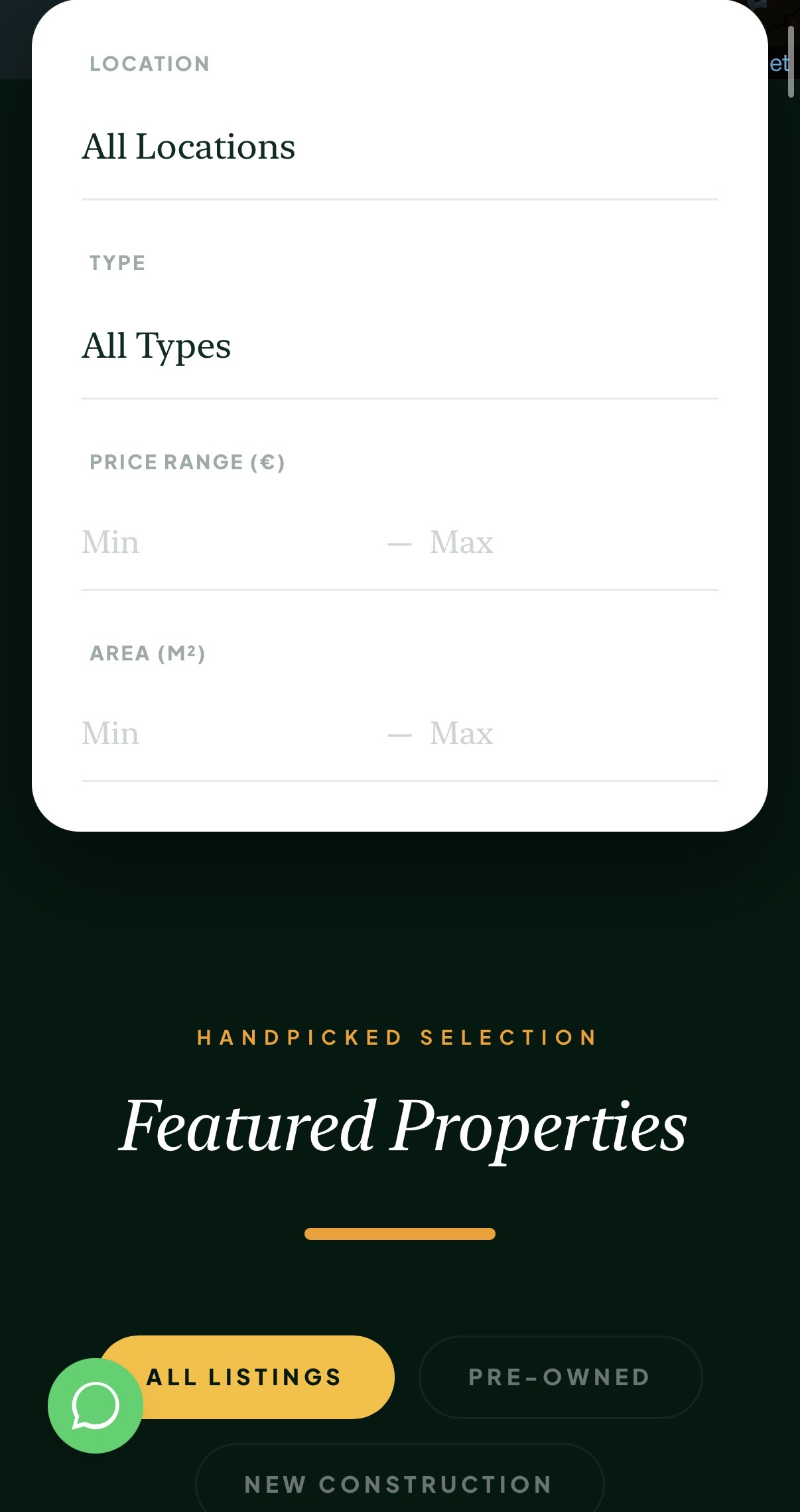 Lux Albania Home — search filters, mobile