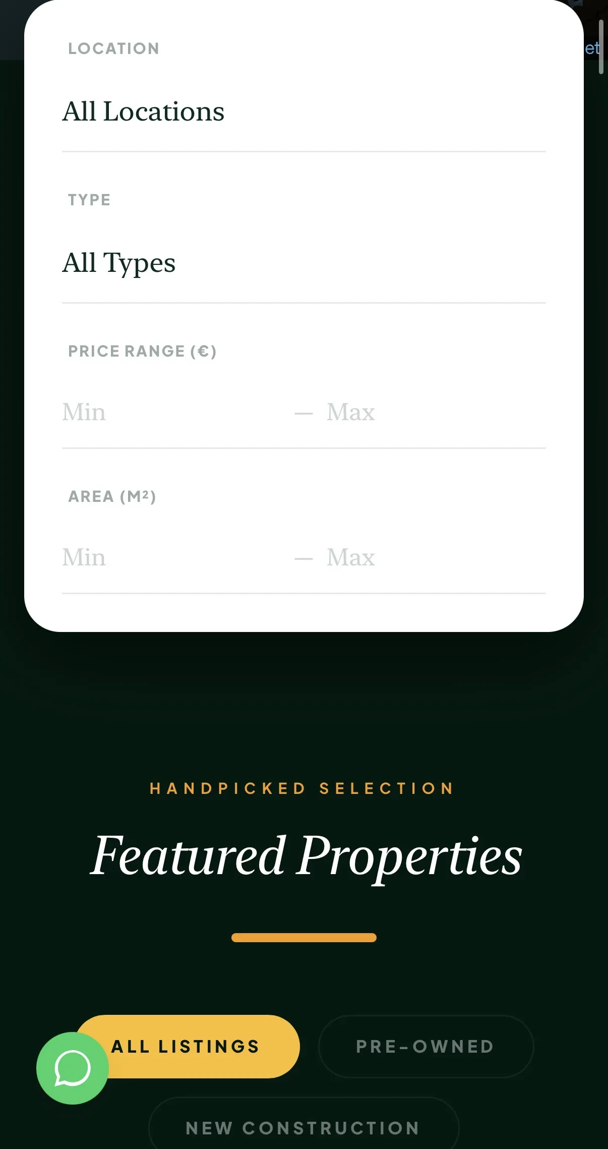 Lux Albania Home — search filters, mobile
