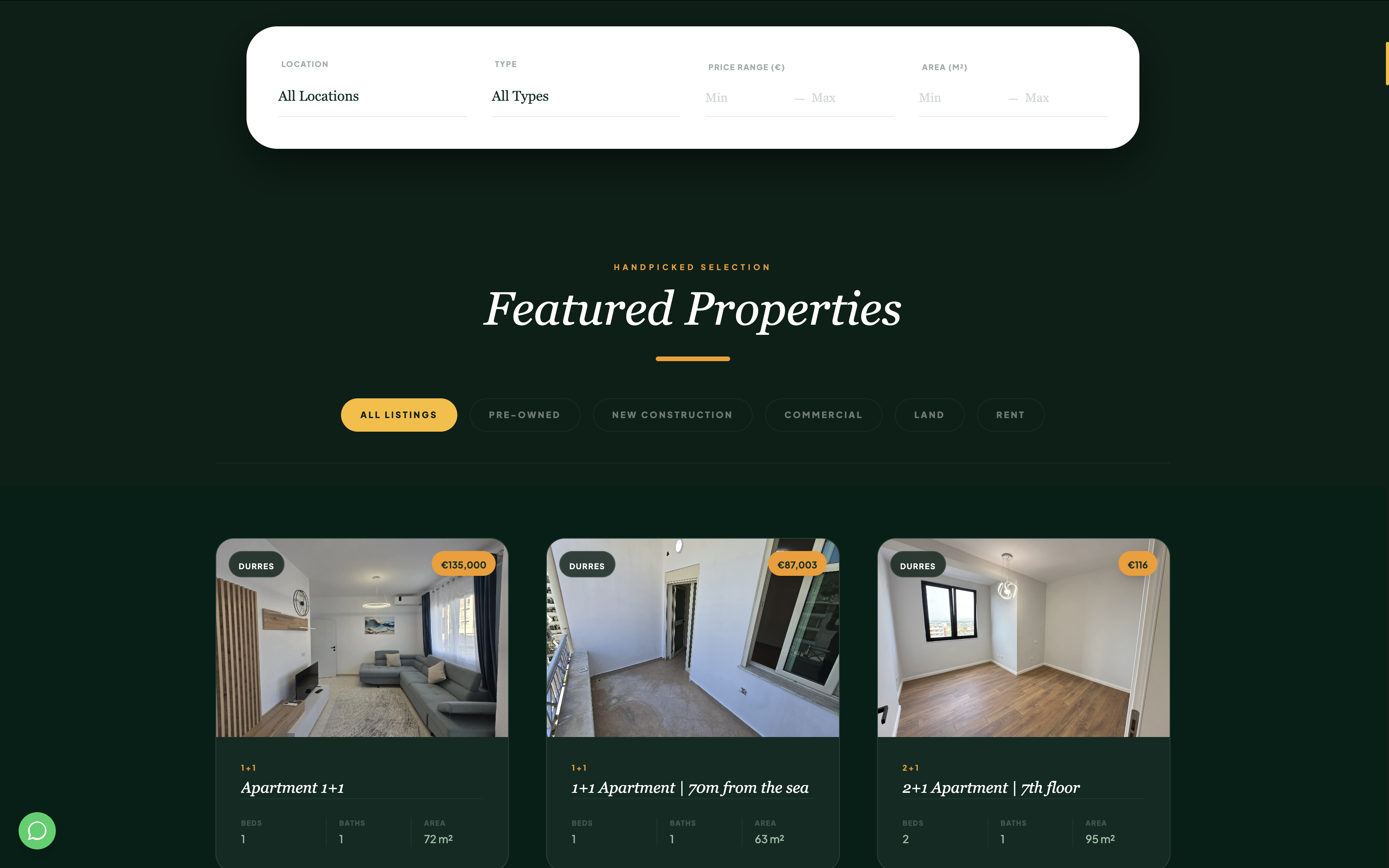 Lux Albania Home — featured properties grid