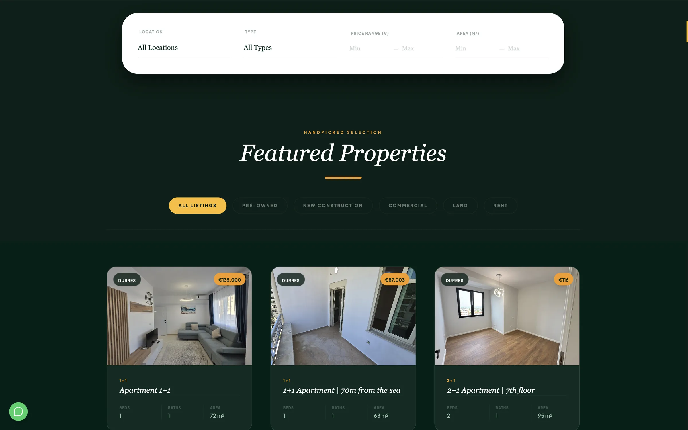 Lux Albania Home — featured properties grid