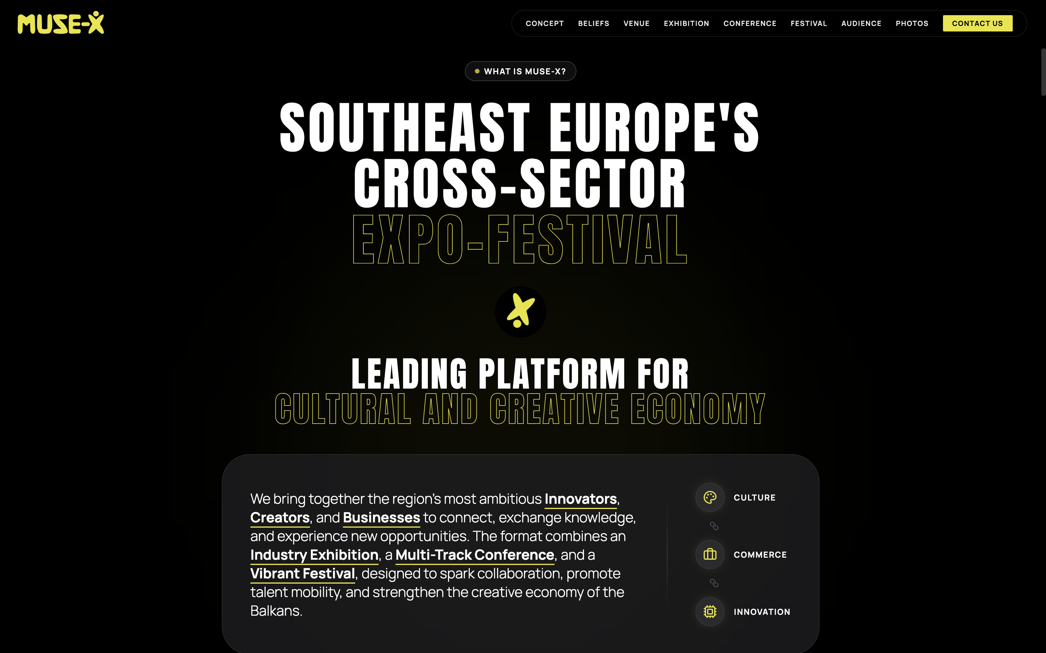 MUSE-X 2nd Edition — mission statement and pillar icons
