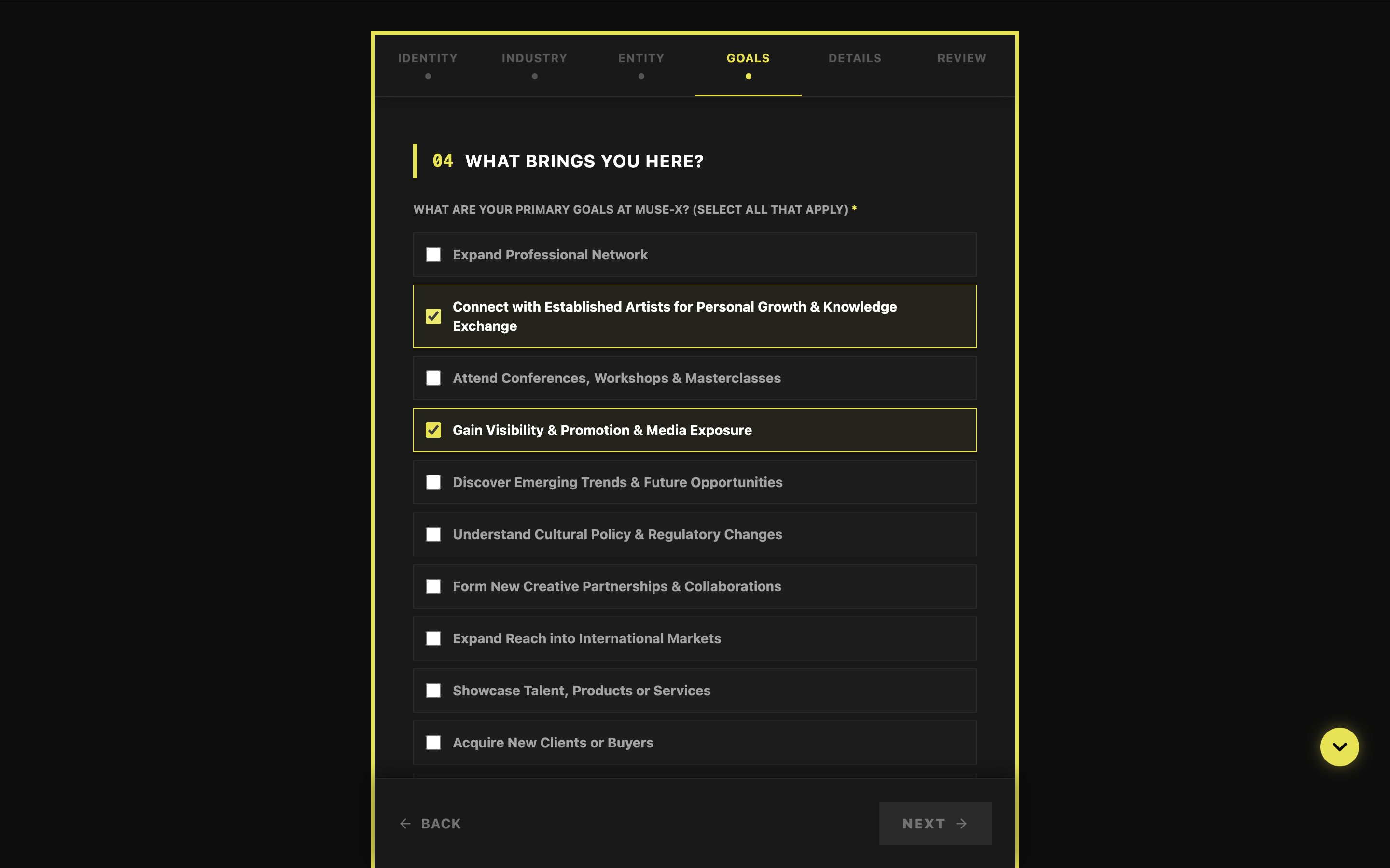 B2B Registration — goals step