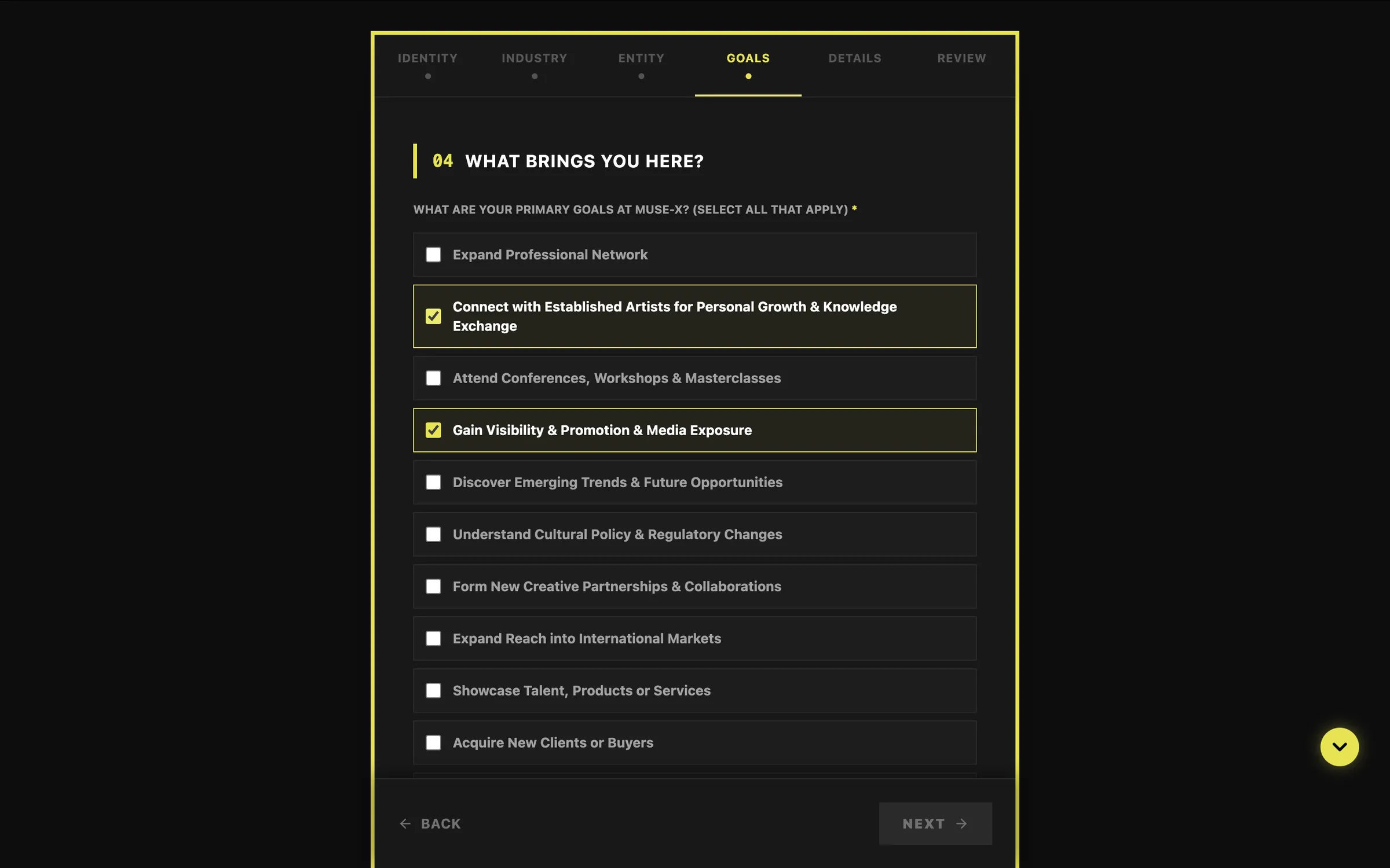 B2B Registration — goals step