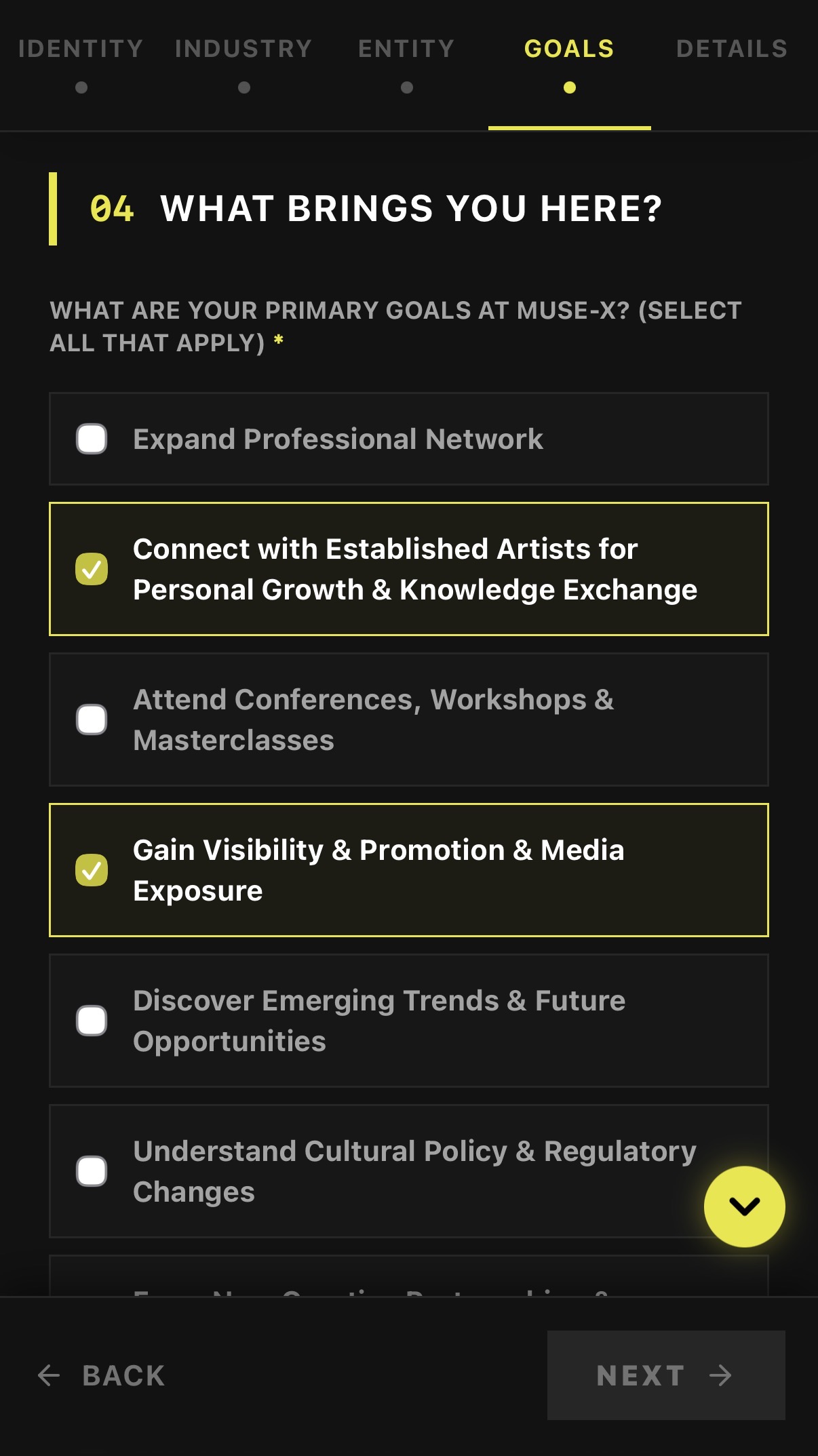 B2B Registration — goals step, mobile