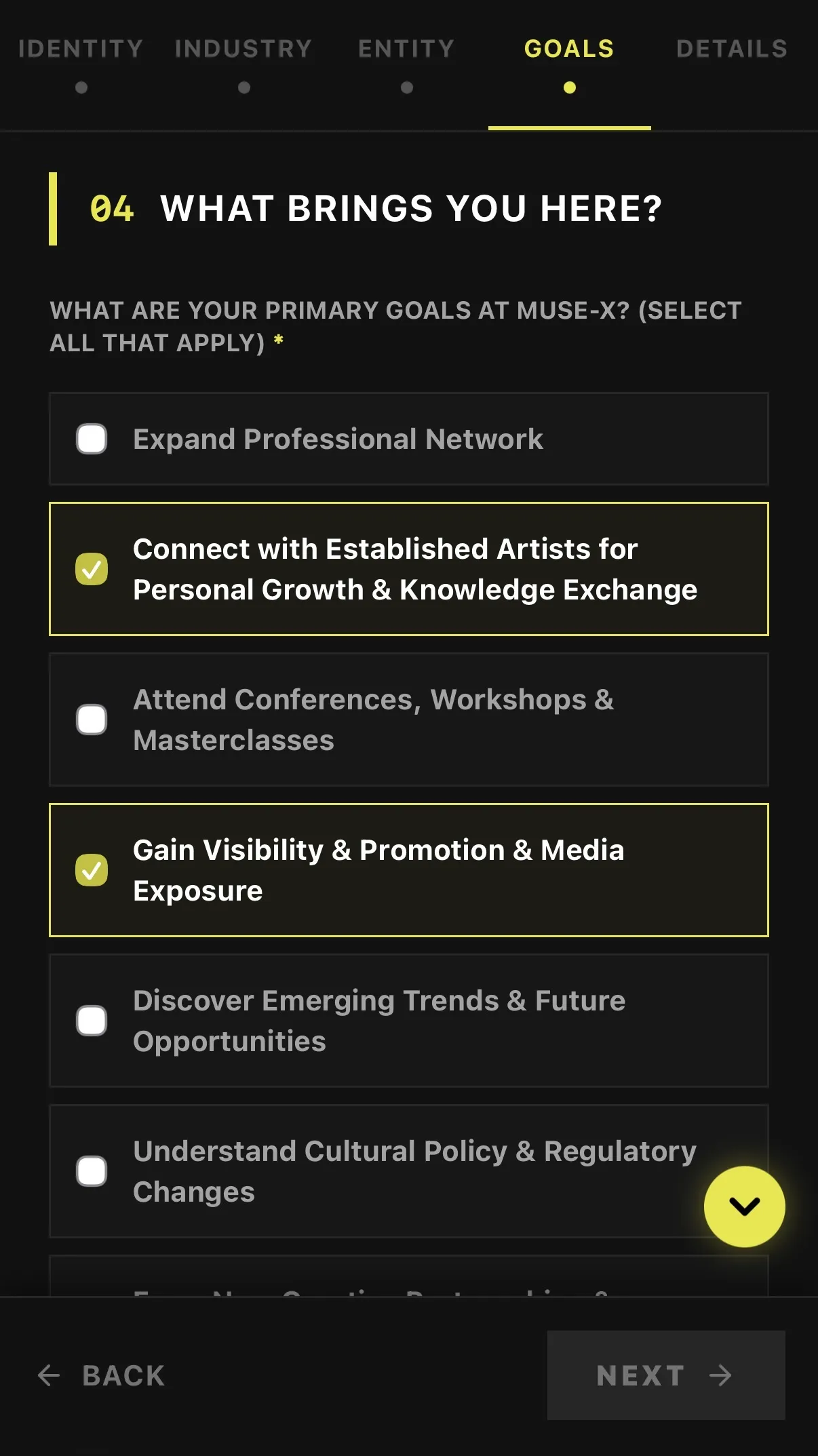 B2B Registration — goals step, mobile