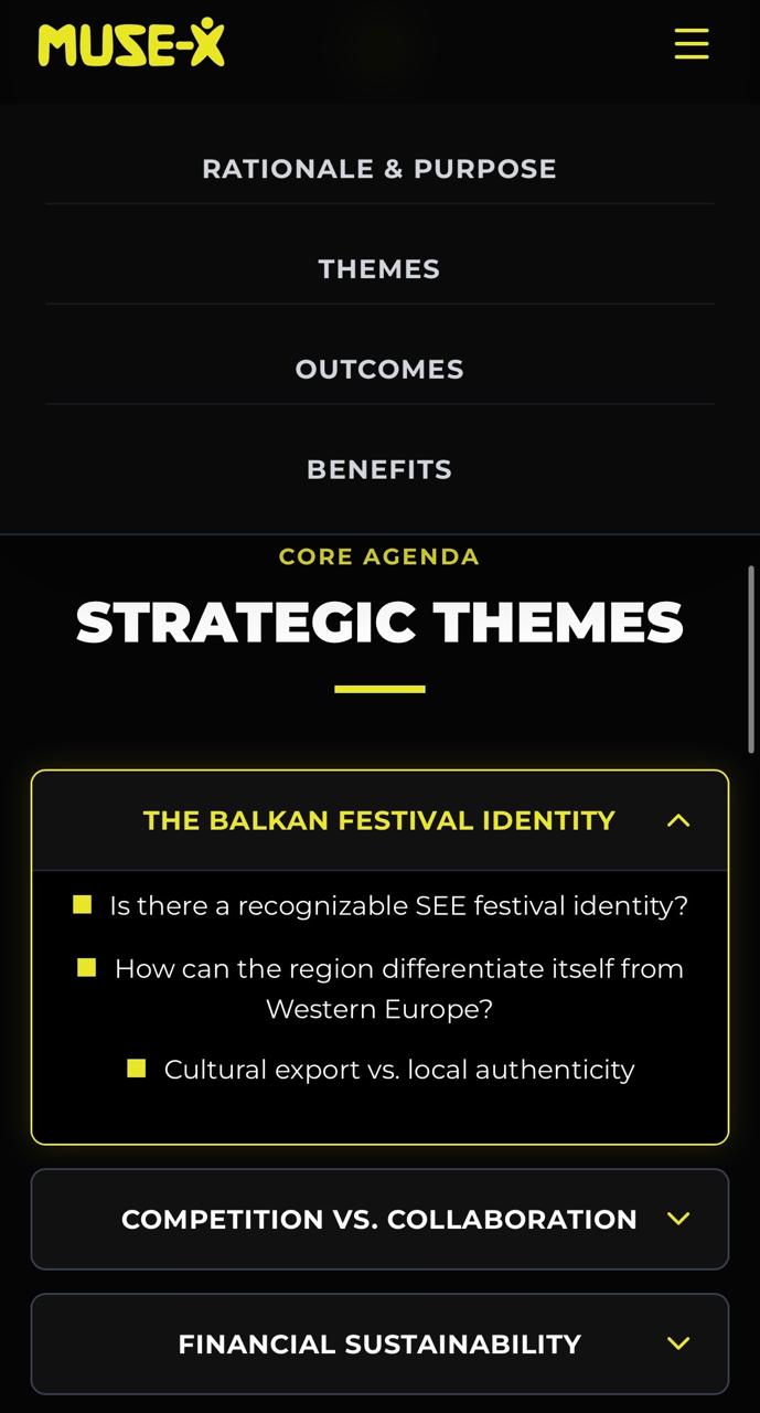 Festival Organizers Roundtable — sticky navigation and strategic themes, mobile