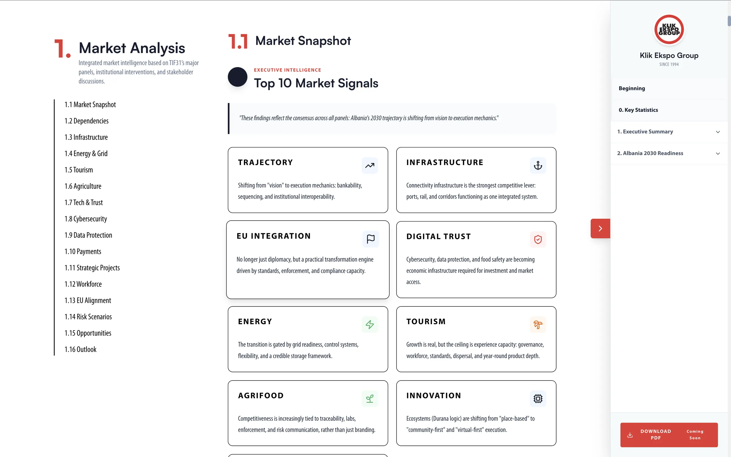 TIF31 Market Analysis — report overview with sidebar and content